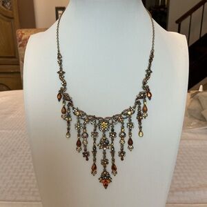 Amber and Citrine Rhinestone Antique Gold Necklace